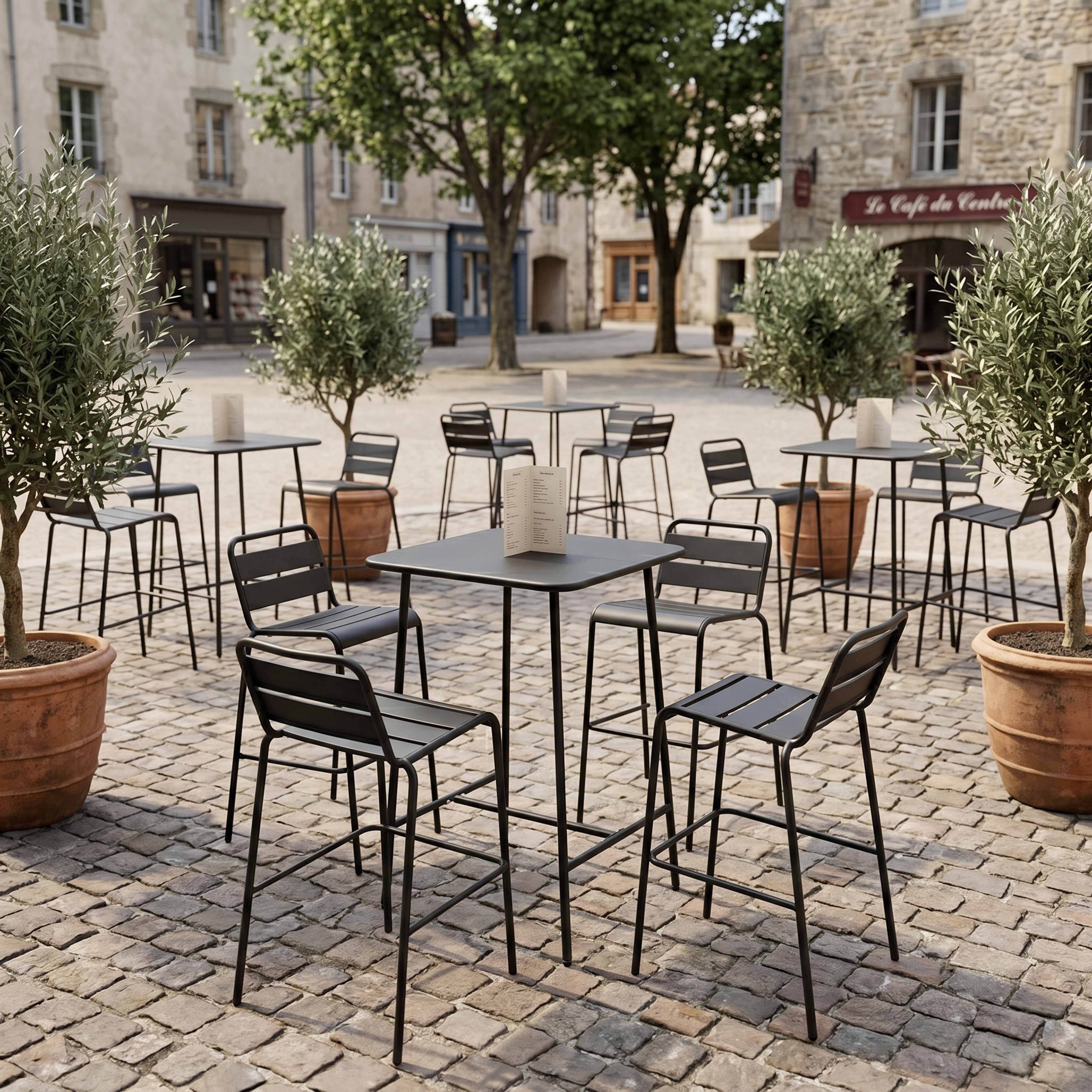 Oviala - Ensemble table de bar et 4 chaises hautes en métal anthracite Palavas - Oviala - Imagen 4