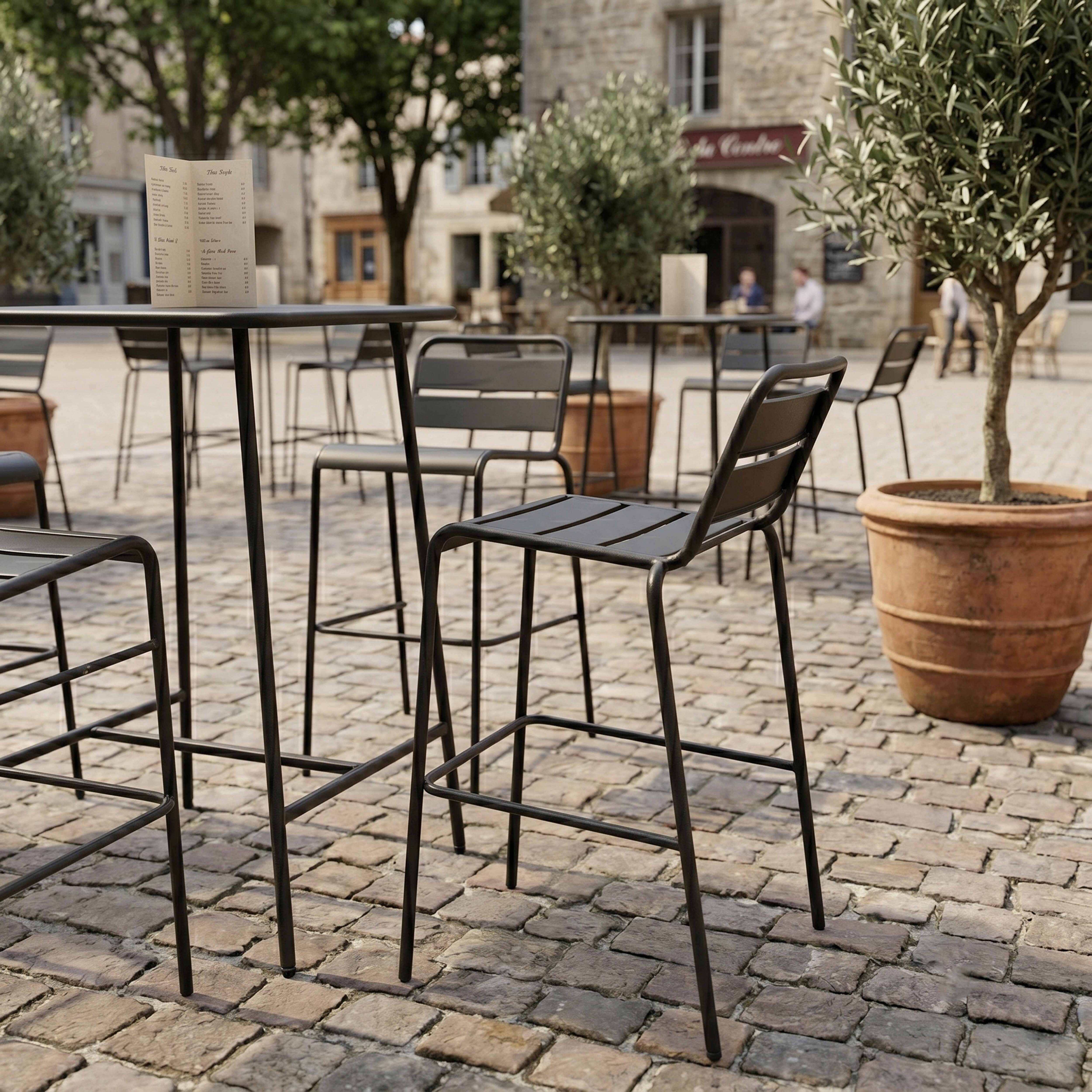 Oviala - Ensemble table de bar et 4 chaises hautes en métal anthracite Palavas - Oviala - Imagen 5