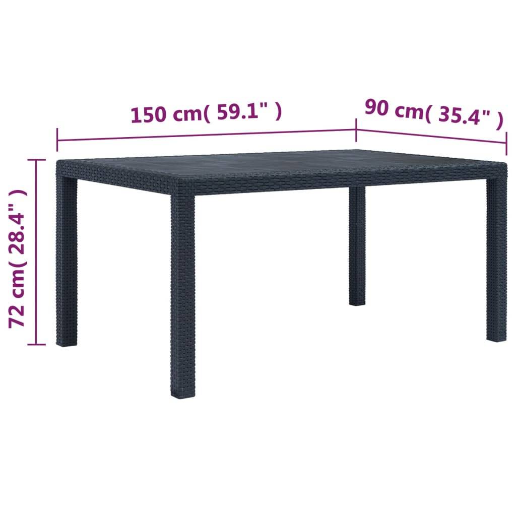 Vidaxl - Table de jardin Anthracite 150x90x72 cm Plastique Aspect rotin vidaXL 45605 - Imagen 3