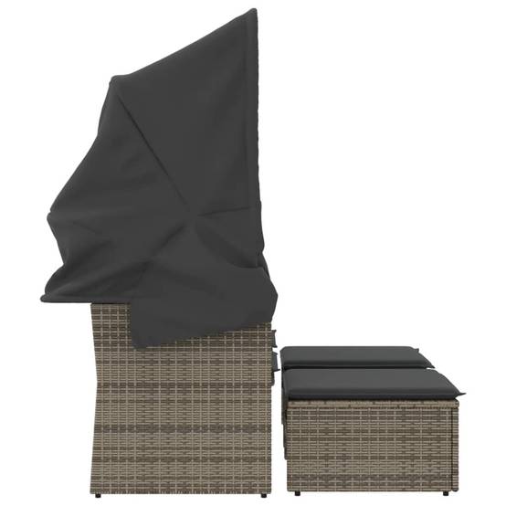 Canapé Extérieur 2 Assises Poly Rotin avec Toit Pliable et Table Centrale Bois – Gris – ComfortXL Outdoor Living - Image 5