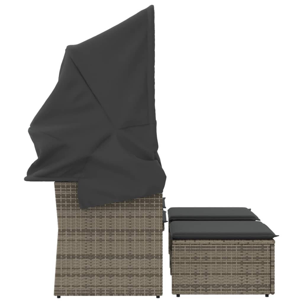 Canapé Extérieur 2 Assises Poly Rotin avec Toit Pliable et Table Centrale Bois – Gris – ComfortXL Outdoor Living - Image 5