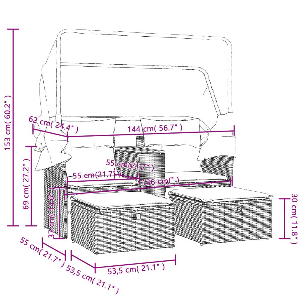 Canapé Extérieur 2 Assises Poly Rotin avec Toit Pliable et Table Centrale Bois – Gris – ComfortXL Outdoor Living - Image 6