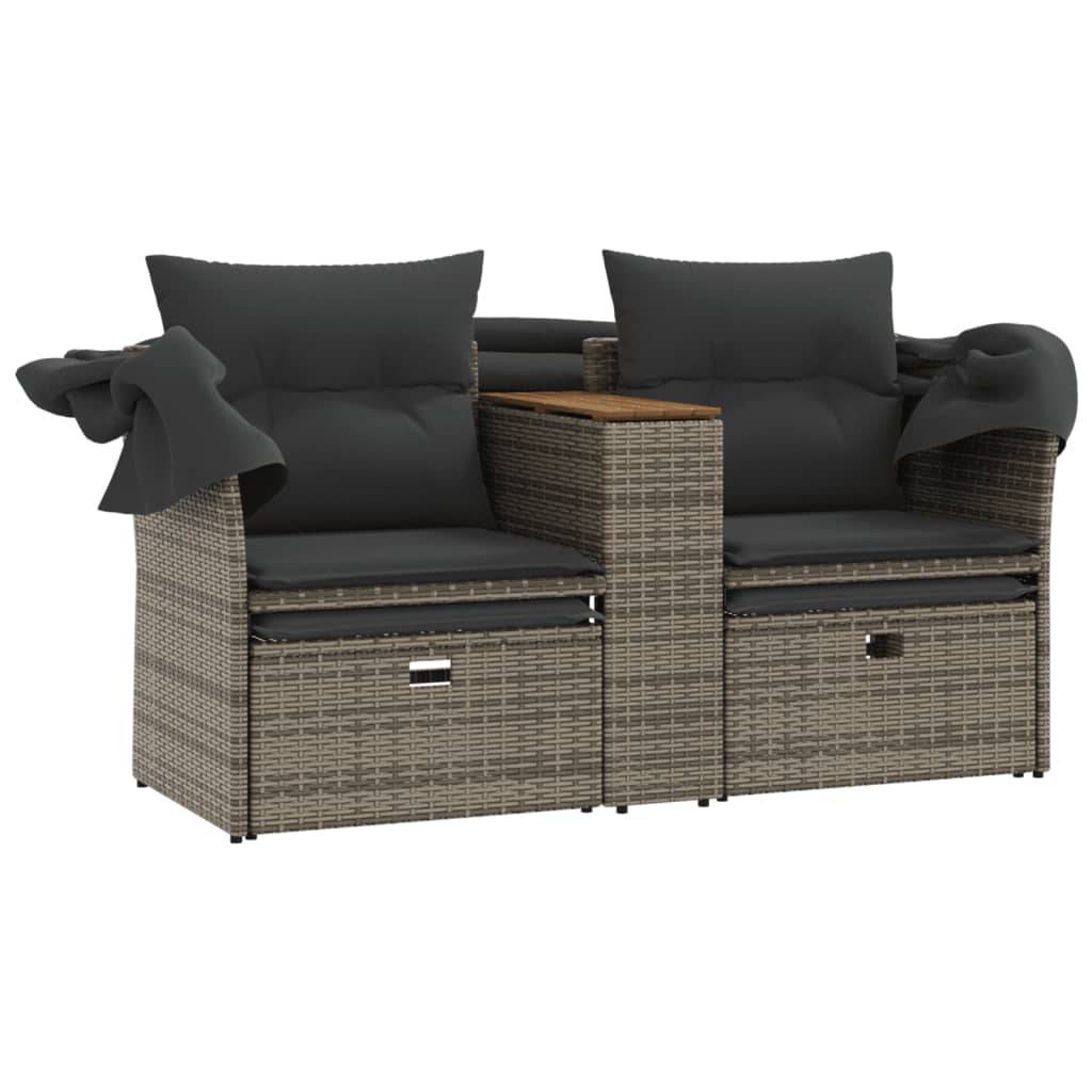 Canapé Extérieur 2 Assises Poly Rotin avec Toit Pliable et Table Centrale Bois – Gris – ComfortXL Outdoor Living - Image 8