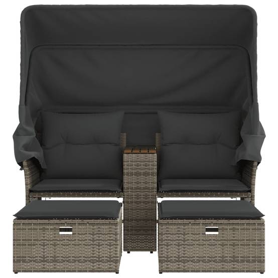 Canapé Extérieur 2 Assises Poly Rotin avec Toit Pliable et Table Centrale Bois – Gris – ComfortXL Outdoor Living - Image 4
