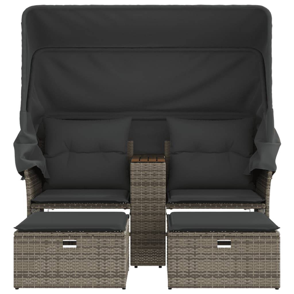 Canapé Extérieur 2 Assises Poly Rotin avec Toit Pliable et Table Centrale Bois – Gris – ComfortXL Outdoor Living - Image 4