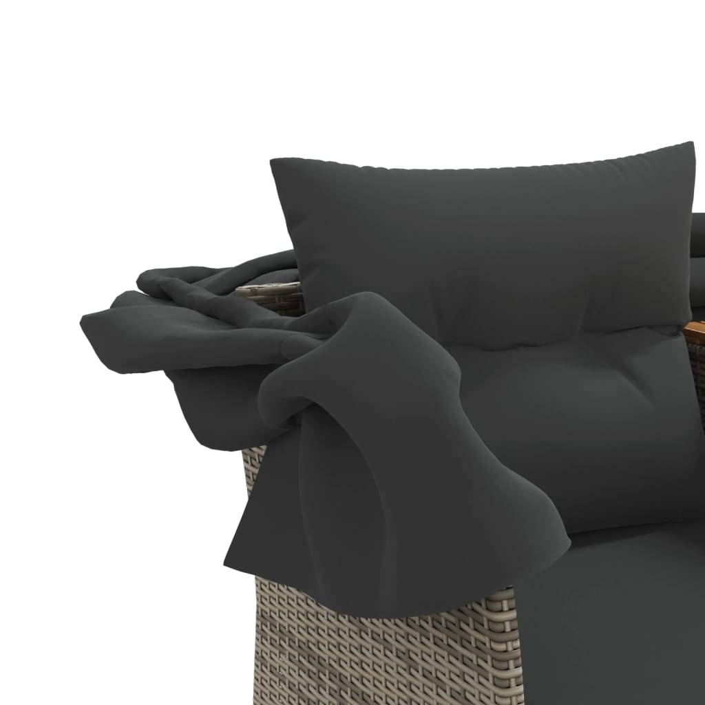 Canapé Extérieur 2 Assises Poly Rotin avec Toit Pliable et Table Centrale Bois – Gris – ComfortXL Outdoor Living - Image 9