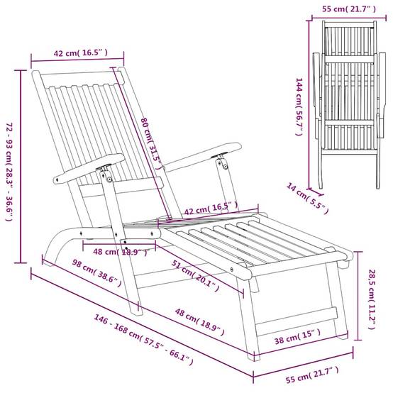 Chais longue | Transat | Chaise de terrasse avec repose-pied Bois d'acacia solide - Image 7