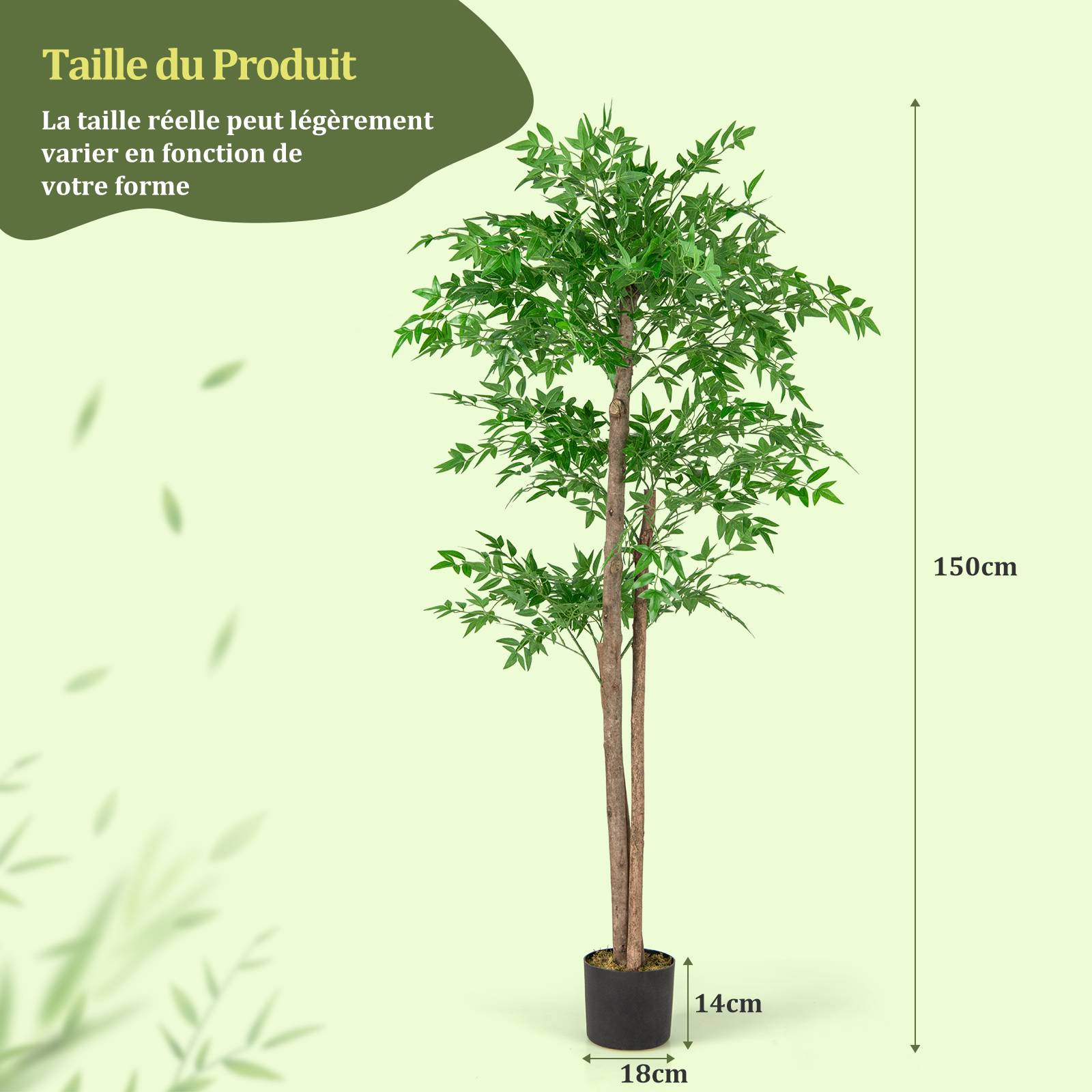 Plante Artificielle de 150 cm, Imitation Bambou avec 1 020 Feuilles Tronc en Bois Naturel Mousse Séchée Réaliste Pot de Pépinière, pour Salon Bureau - Image 4