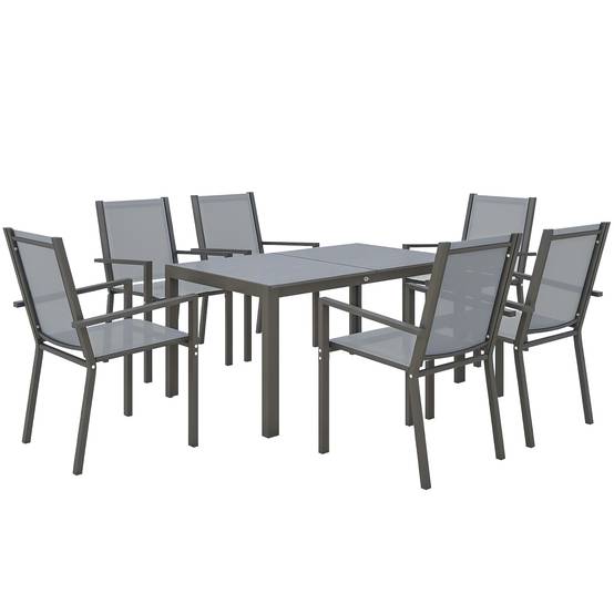 Salon de jardin acier et bois synthétique gris 150 x 90 x 73 cm - PANGIVO - Image 1