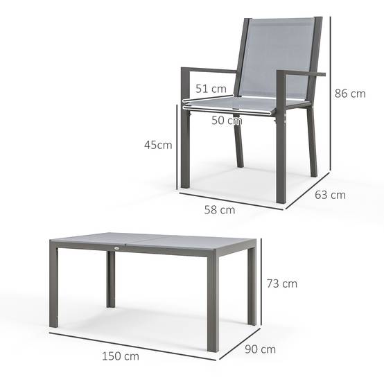 Salon de jardin acier et bois synthétique gris 150 x 90 x 73 cm - PANGIVO - Image 5