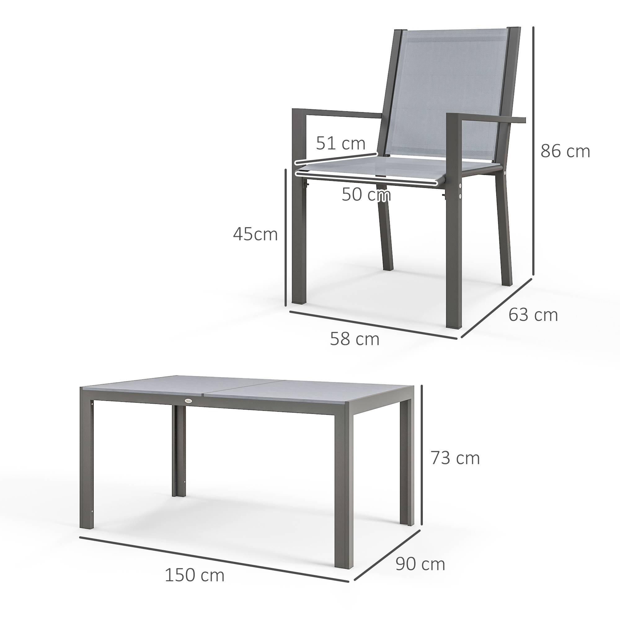 Salon de jardin acier et bois synthétique gris 150 x 90 x 73 cm - PANGIVO - Image 5