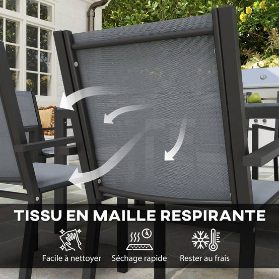 Salon de jardin acier et bois synthétique gris 150 x 90 x 73 cm - PANGIVO - Image 8