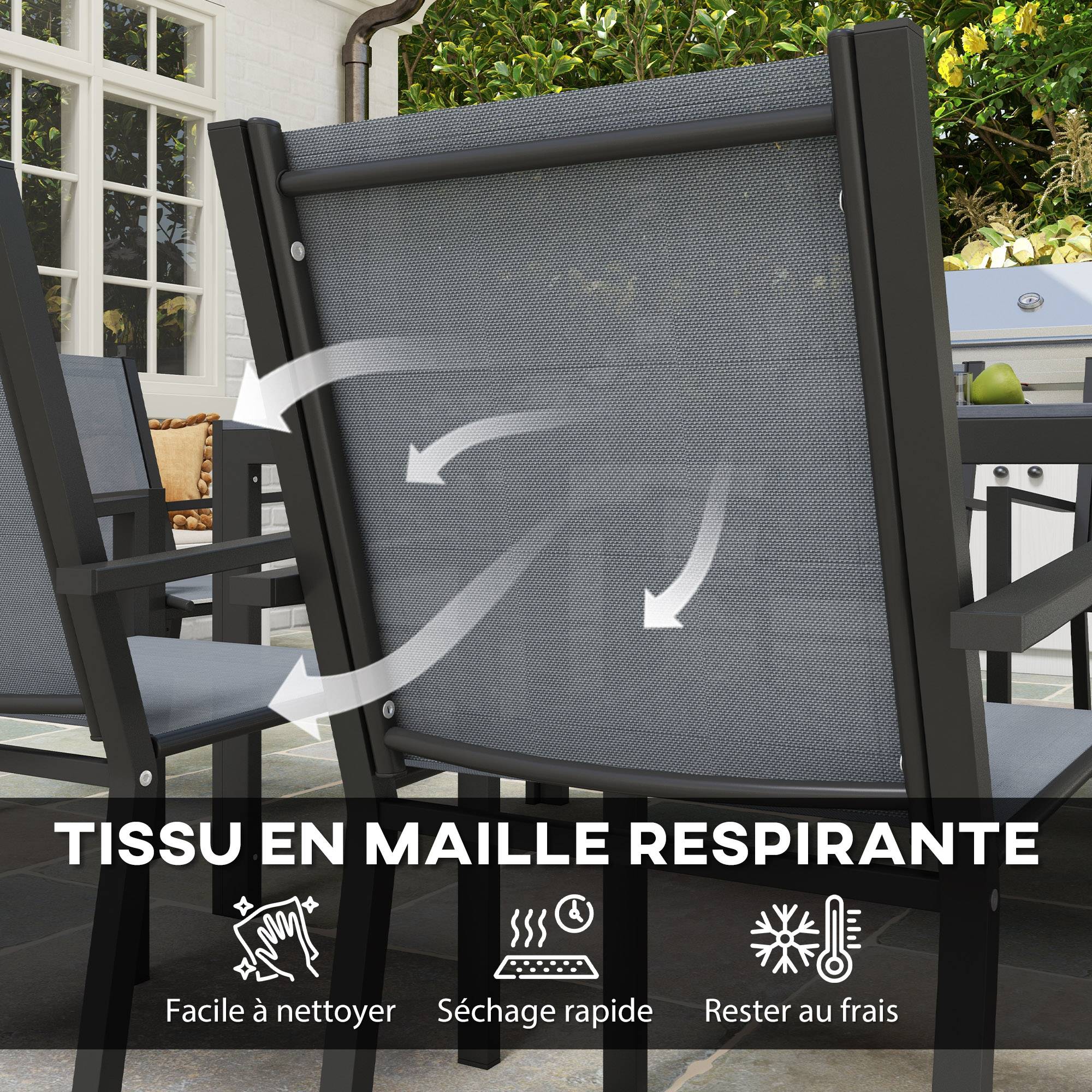 Salon de jardin acier et bois synthétique gris 150 x 90 x 73 cm - PANGIVO - Image 8