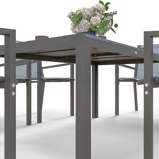 Salon de jardin acier et bois synthétique gris 150 x 90 x 73 cm - PANGIVO - Image 9
