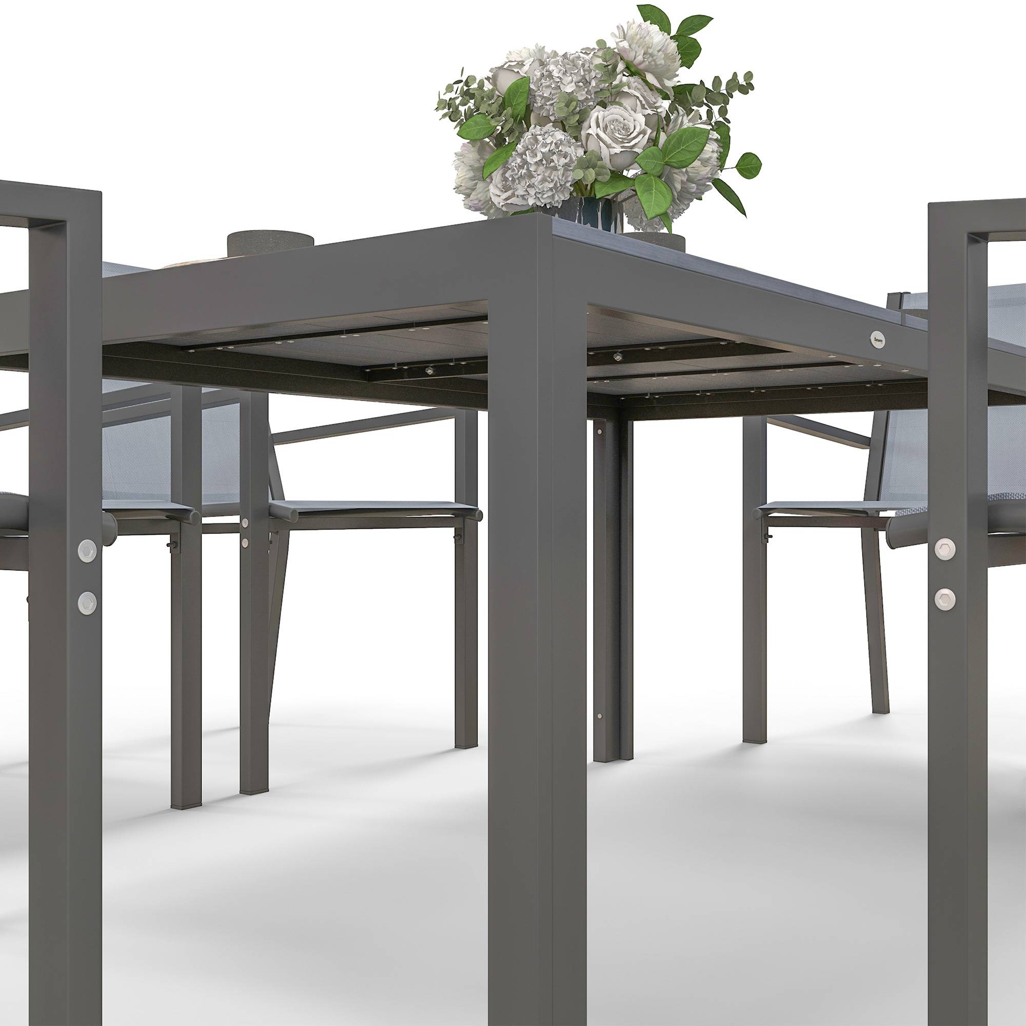 Salon de jardin acier et bois synthétique gris 150 x 90 x 73 cm - PANGIVO - Image 9