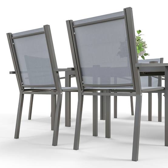 Salon de jardin acier et bois synthétique gris 150 x 90 x 73 cm - PANGIVO - Image 10