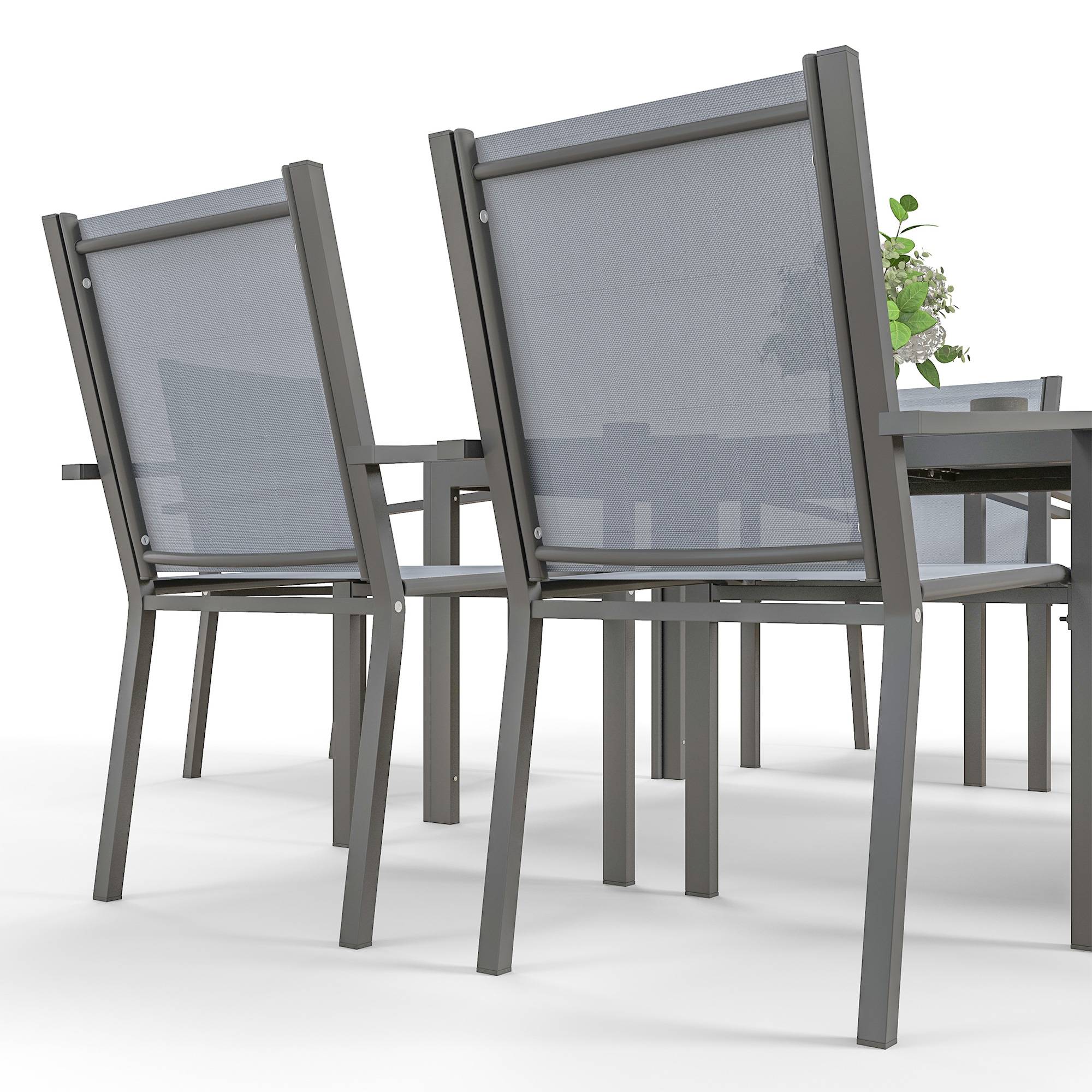 Salon de jardin acier et bois synthétique gris 150 x 90 x 73 cm - PANGIVO - Image 10