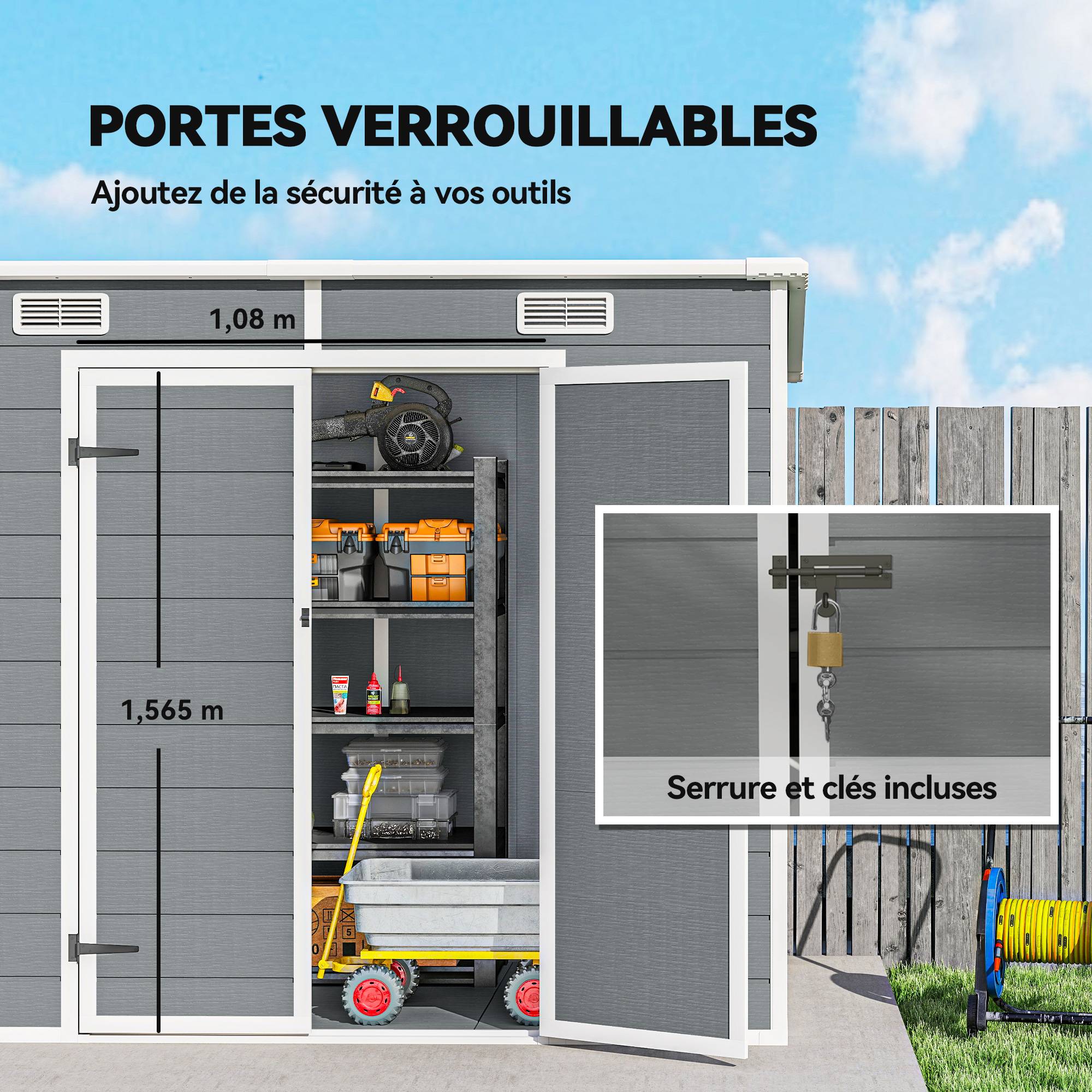 Abri de jardin polypropylènes gris 238 x 125 x 183 cm - PANGIVO - Image 10