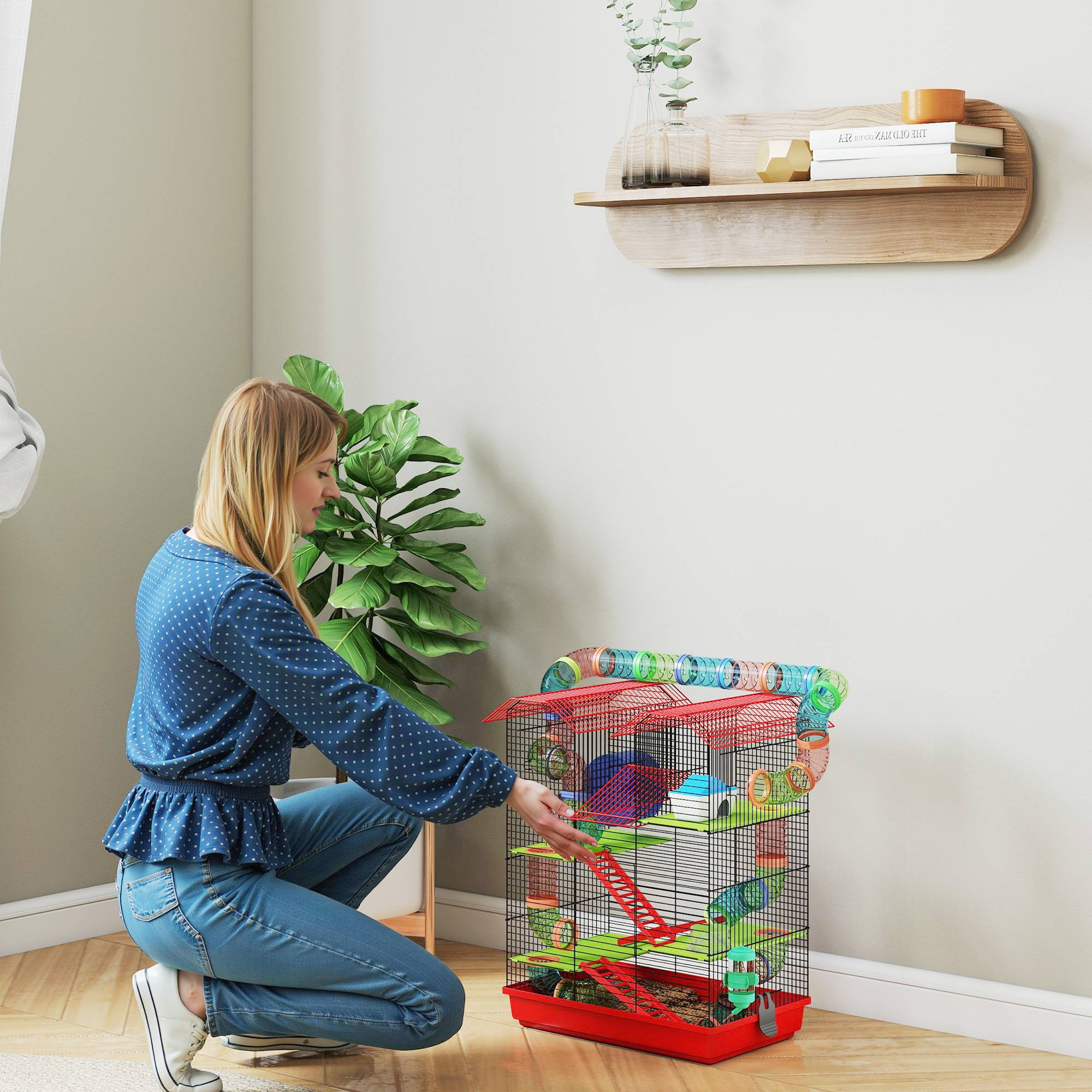 Grande cage hamster métal petits rongeurs zone jeux 47x59cm Rouge - ComfortXL Outdoor Living - Image 10