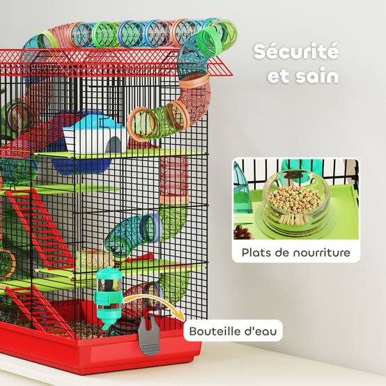 Grande cage hamster métal petits rongeurs zone jeux 47x59cm Rouge - ComfortXL Outdoor Living - Image 7