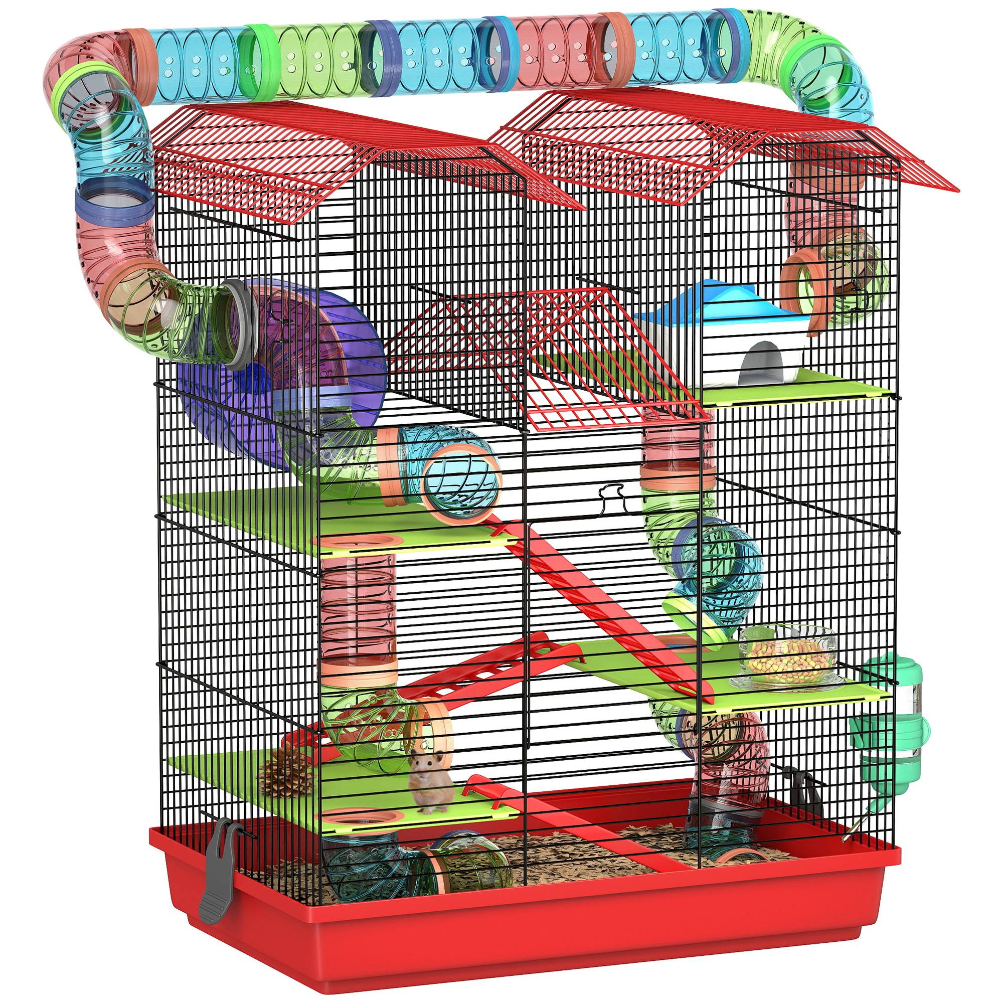 Grande cage hamster métal petits rongeurs zone jeux 47x59cm Rouge - ComfortXL Outdoor Living - Image 1