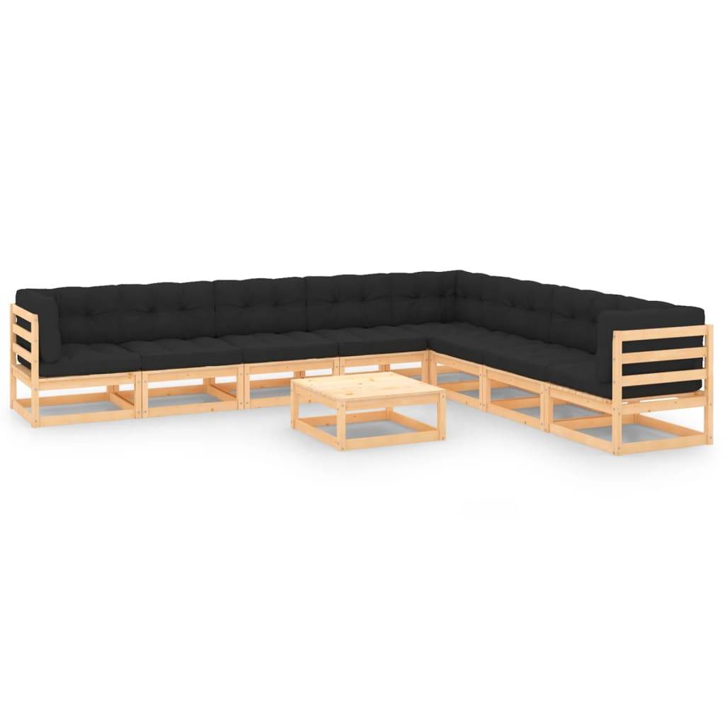 Helloshop26 - Salon de jardin meuble d'extérieur ensemble de mobilier 9 pièces avec coussins bois de pin massif - Imagen 1