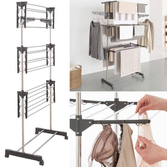 Séchoir à linge vertical pliable 3 niveaux MAXIMA capacité 20M inox et gris - Image 3