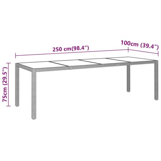 Grande Table de Jardin Rectangulaire 250 cm Grise en Résine Tressée et Verre Trempé pour 8-10 Personnes – ComfortXL Outdoor Living - Image 5