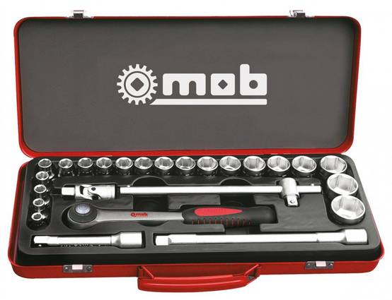 Coffret métallique 1/2" 25 pièces 6 pans cliquet rond - MOB - Image 1