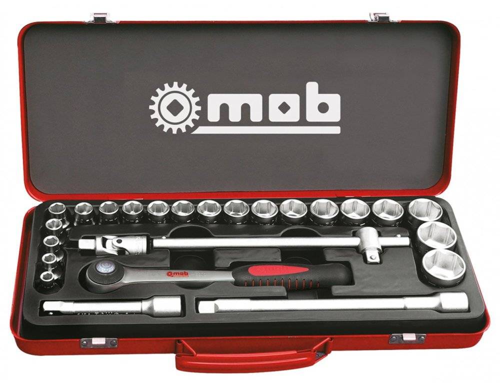 Coffret métallique 1/2" 25 pièces 6 pans cliquet rond - MOB - Image 1
