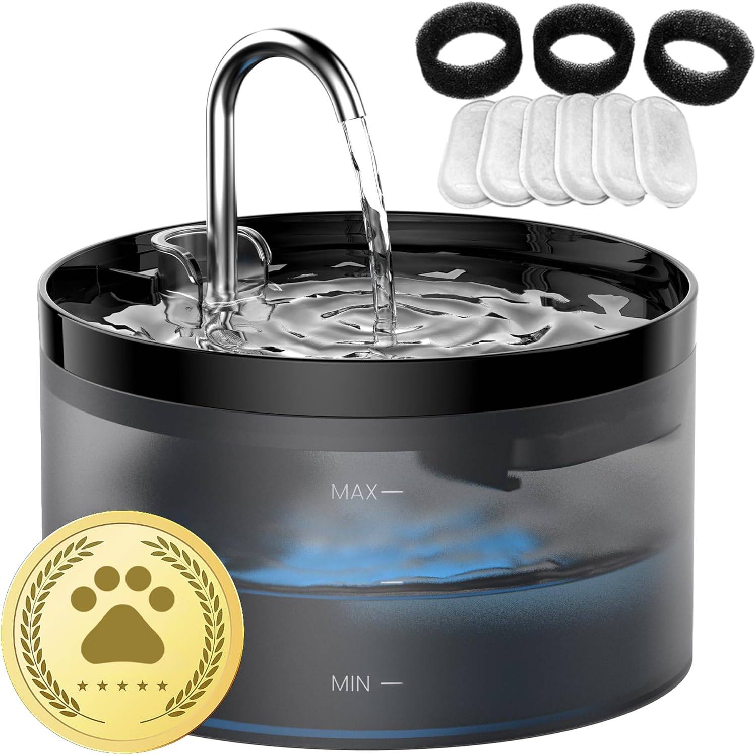 Fontaine à Eau pour Chat avec Forme de Robinet Comprend 6 Filtres +3 Éponges Noir