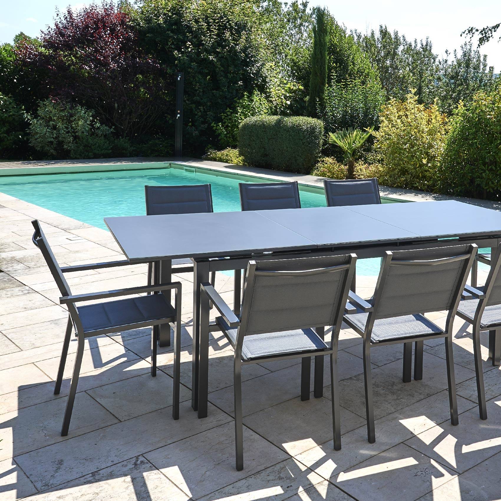 Table rectangulaire et extensible pour 6/8 personnes - JARDILINE - Aluminium - Gris anthracite - Imagen 4