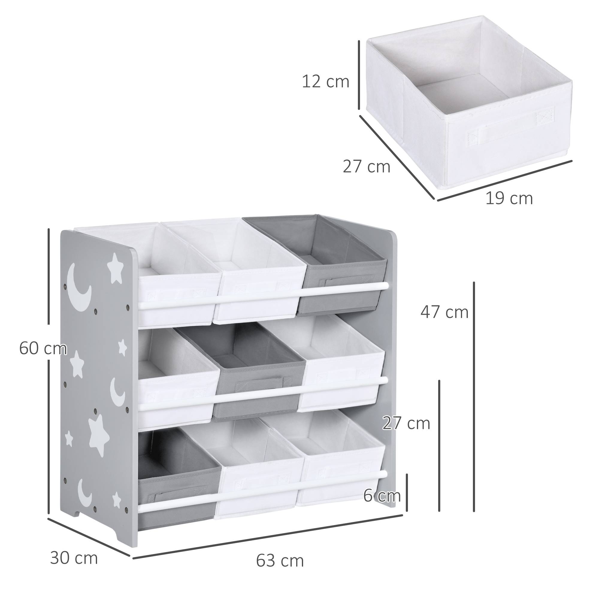 Organisateur de jouets avec 9 boîtes amovibles en tissu non tissé pour chambre d'enfant, 63 x 30 x 60 cm, gris - Image 5