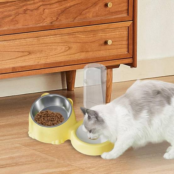 Gamelle chat inclinée + Distributeur eau automatique - Acier inoxydable - Grande capacité - Living123 - Image 3