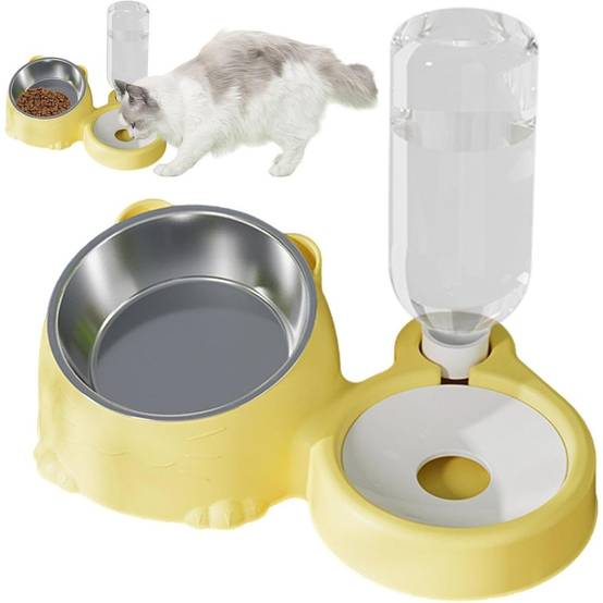 Gamelle chat inclinée + Distributeur eau automatique - Acier inoxydable - Grande capacité - Living123 - Image 1