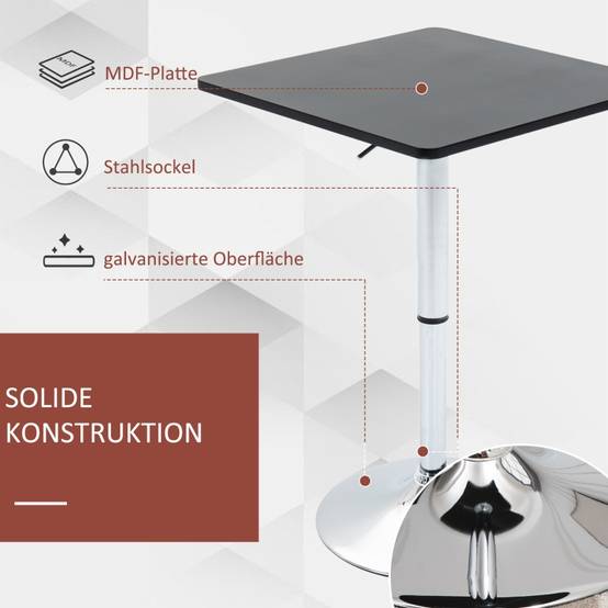 Table de bar bois métal cuisine et salon réglable pivotante 60x60cm noir - ComfortXL Outdoor Living - Image 5