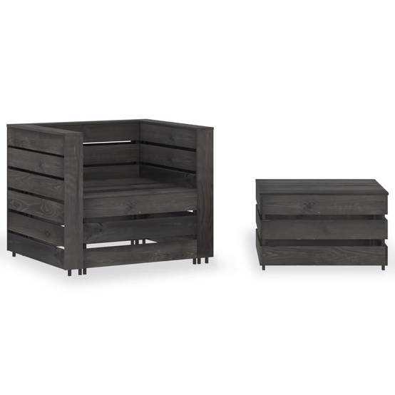2 pcs Salon de jardin palette - Mobilier d'extérieur Bois de pin imprégné de gris - Image 2