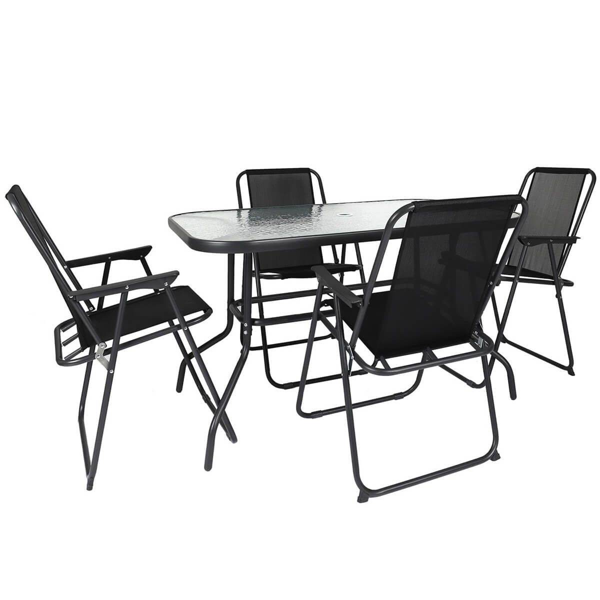 ALTOBUY - Salon de Jardin Noir Table Métal et Verre trempé et 4 Fauteuils en Toile - GARDEL - Image 6