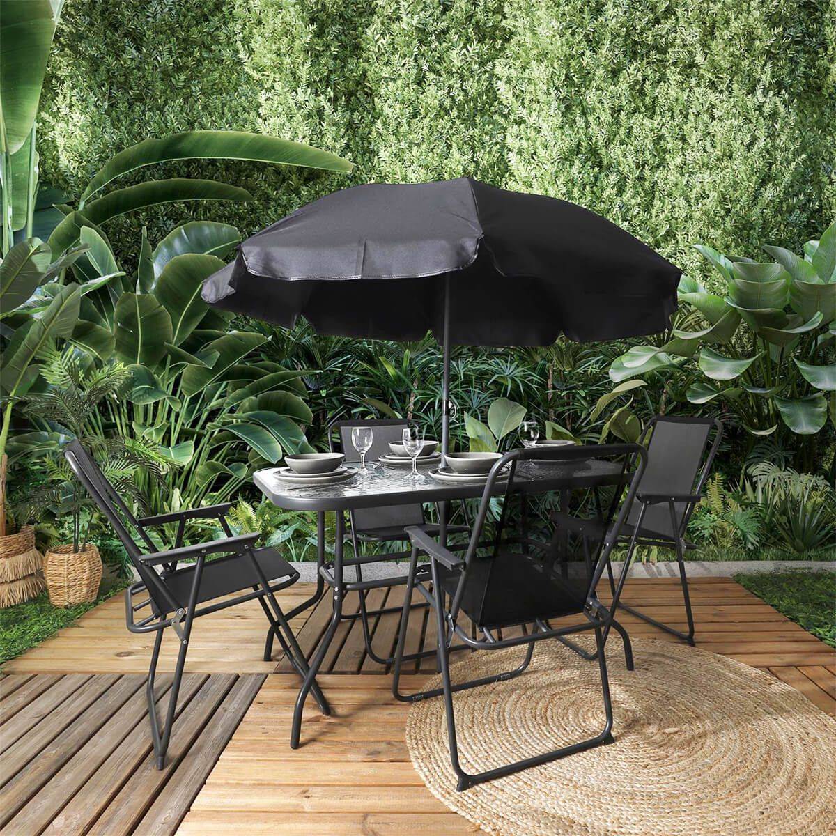 ALTOBUY - Salon de Jardin Noir Table Métal et Verre trempé et 4 Fauteuils en Toile - GARDEL - Image 5