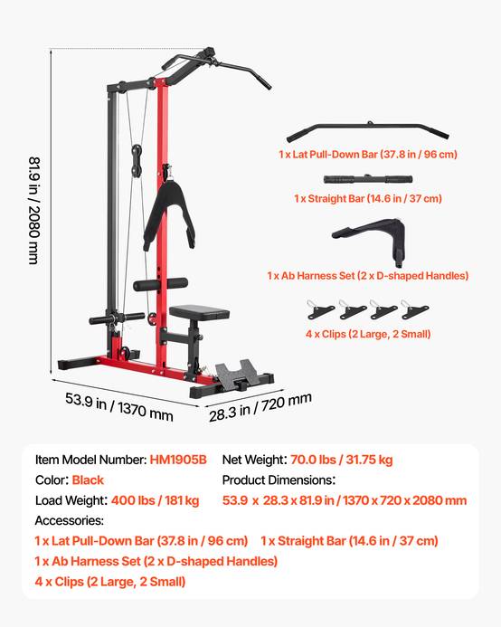 Vevor - VEVOR Station de musculation 3 en 1 - Poulie haute et basse, siège réglable, rouleau ajustable, charge max 181 kg - Image 6