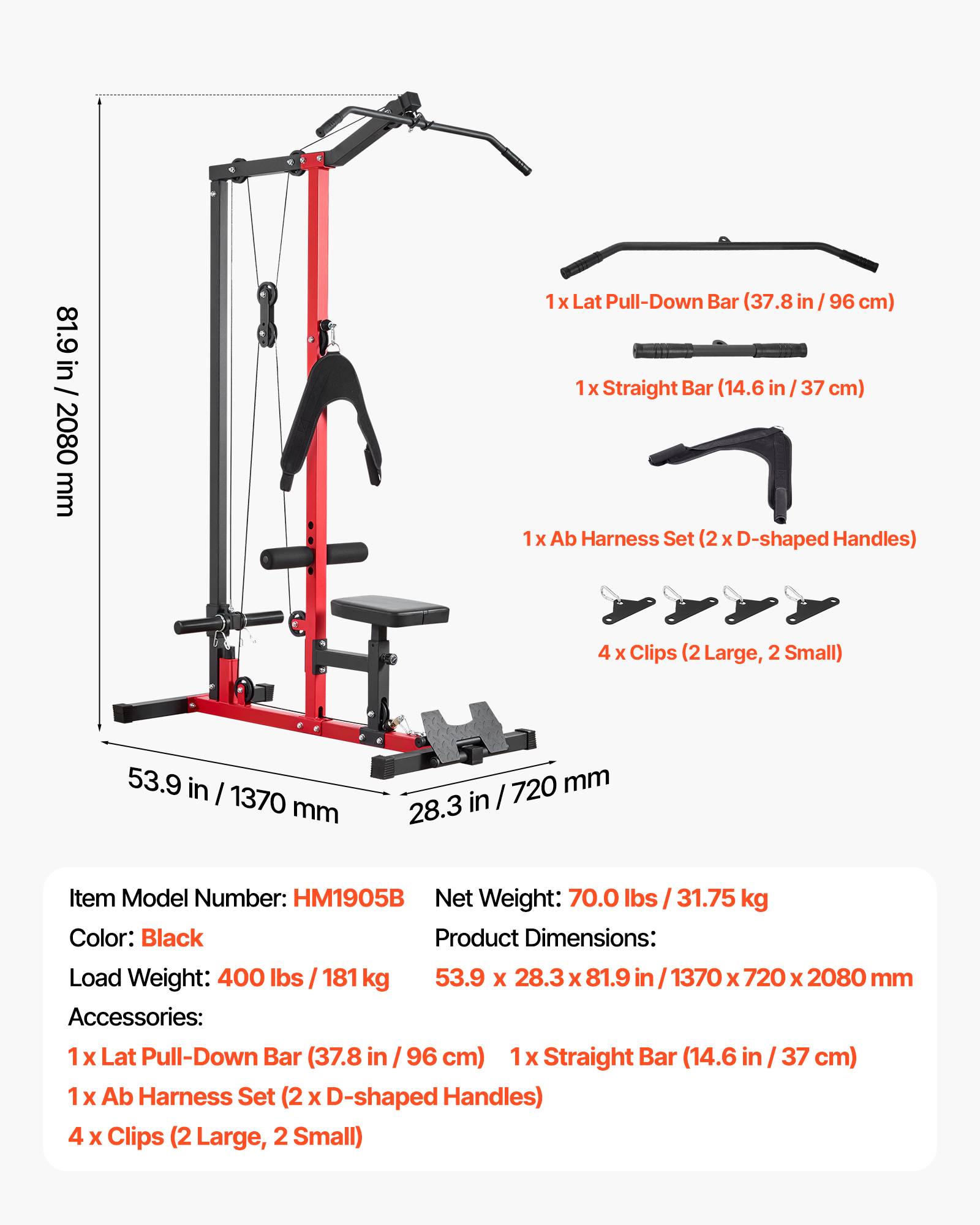 Vevor - VEVOR Station de musculation 3 en 1 - Poulie haute et basse, siège réglable, rouleau ajustable, charge max 181 kg - Image 6