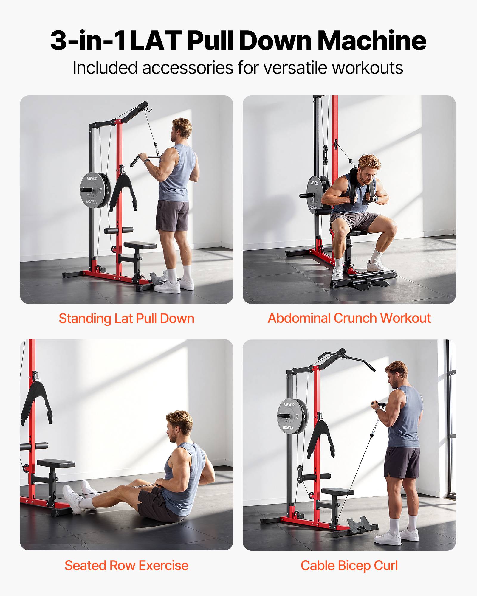 Vevor - VEVOR Station de musculation 3 en 1 - Poulie haute et basse, siège réglable, rouleau ajustable, charge max 181 kg - Image 2