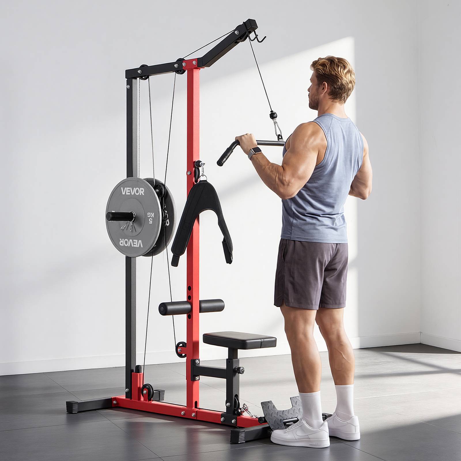Vevor - VEVOR Station de musculation 3 en 1 - Poulie haute et basse, siège réglable, rouleau ajustable, charge max 181 kg - Image 8