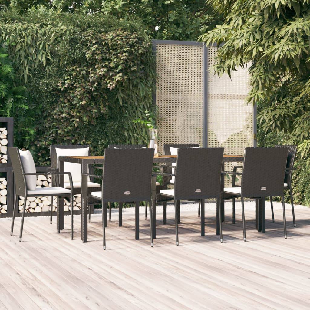Salon de Jardin 8 Personnes Résine Tressée Table Bois d'Acacia Noir – ComfortXL Outdoor Living - Image 1