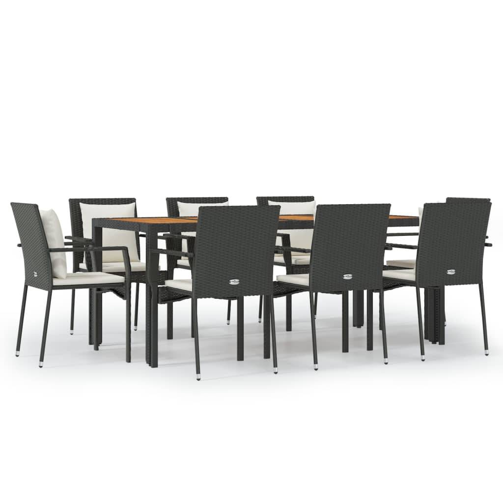 Salon de Jardin 8 Personnes Résine Tressée Table Bois d'Acacia Noir – ComfortXL Outdoor Living - Image 2