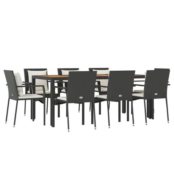 Salon de Jardin 8 Personnes Résine Tressée Table Bois d'Acacia Noir – ComfortXL Outdoor Living - Image 3