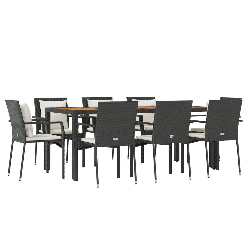 Salon de Jardin 8 Personnes Résine Tressée Table Bois d'Acacia Noir – ComfortXL Outdoor Living - Image 3