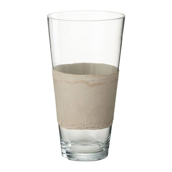 Vase Déco en Verre "Delph" 35cm Transparent & Beige - Image 1
