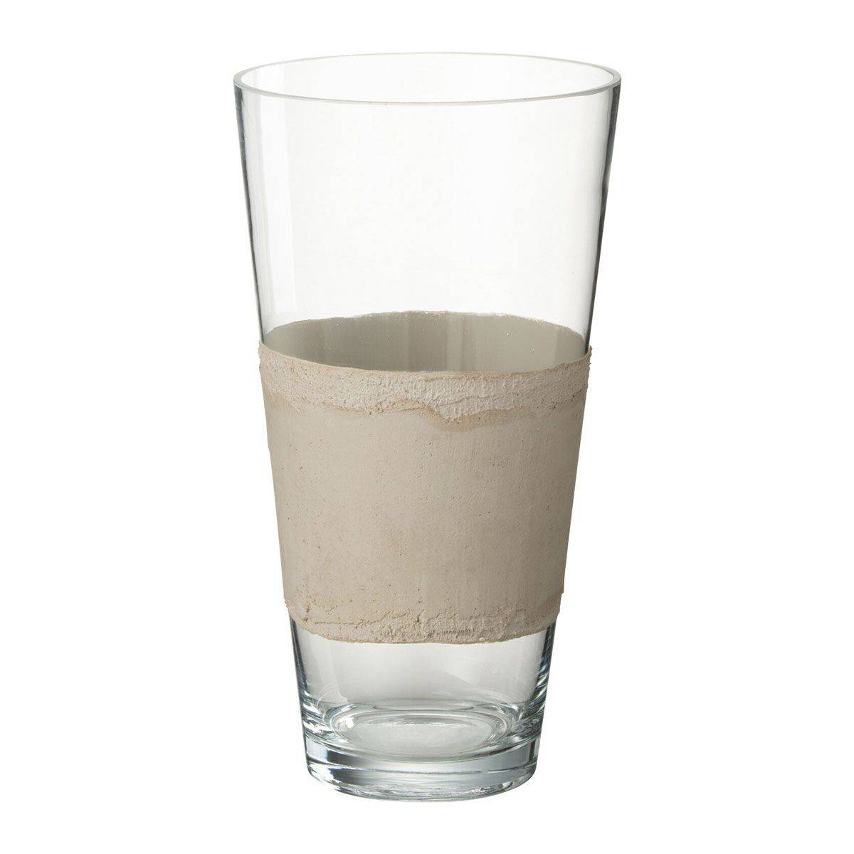 Vase Déco en Verre "Delph" 35cm Transparent & Beige - Image 1