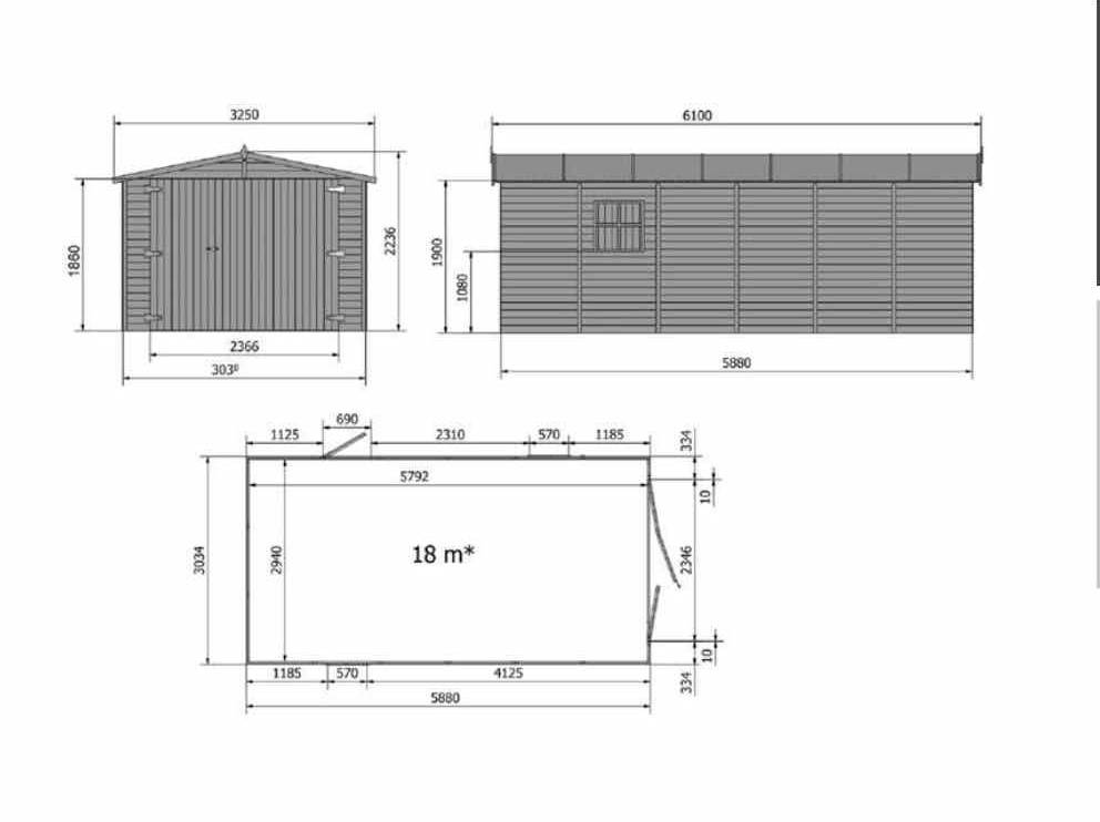 Gartflex - Garage en bois,surface utile 17.02 m², 588x303cm, ep 19mm, INT035 / GARTFLEX - Image 3
